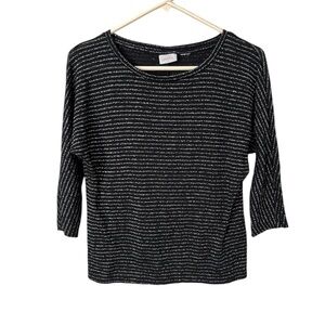 Chicos Sweater Womens Size 0 Small Black Silver Metallic 3/4 Sleeve Pullover